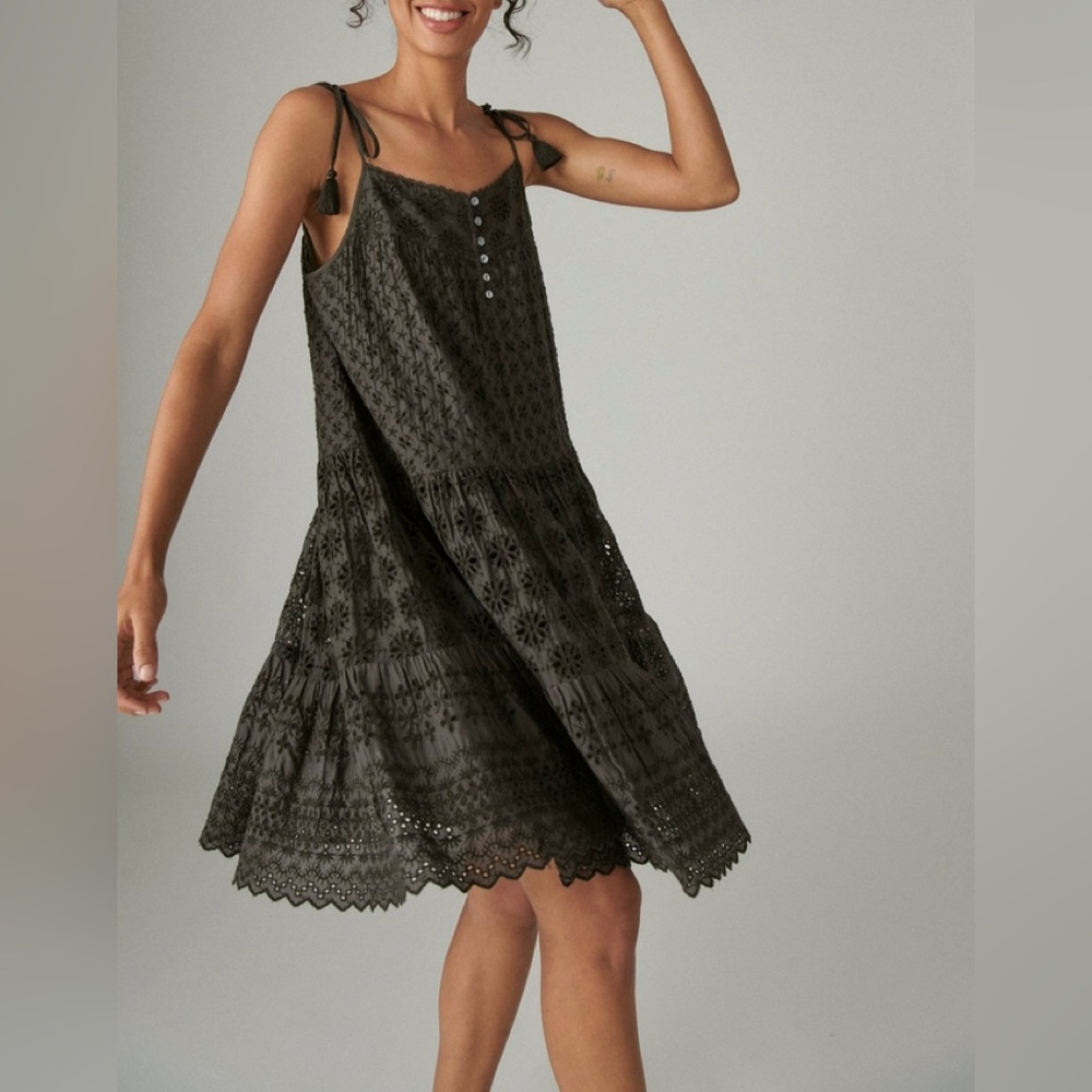 Lucky Brand Tie Sleeve Tiered Eyelet Dress
